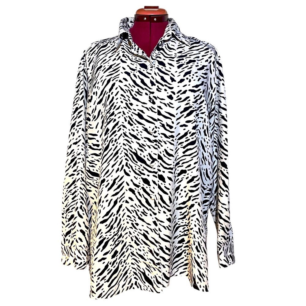 Beautiful Liz Baker Long Sleeves Blouse in a black & cream zebra print.